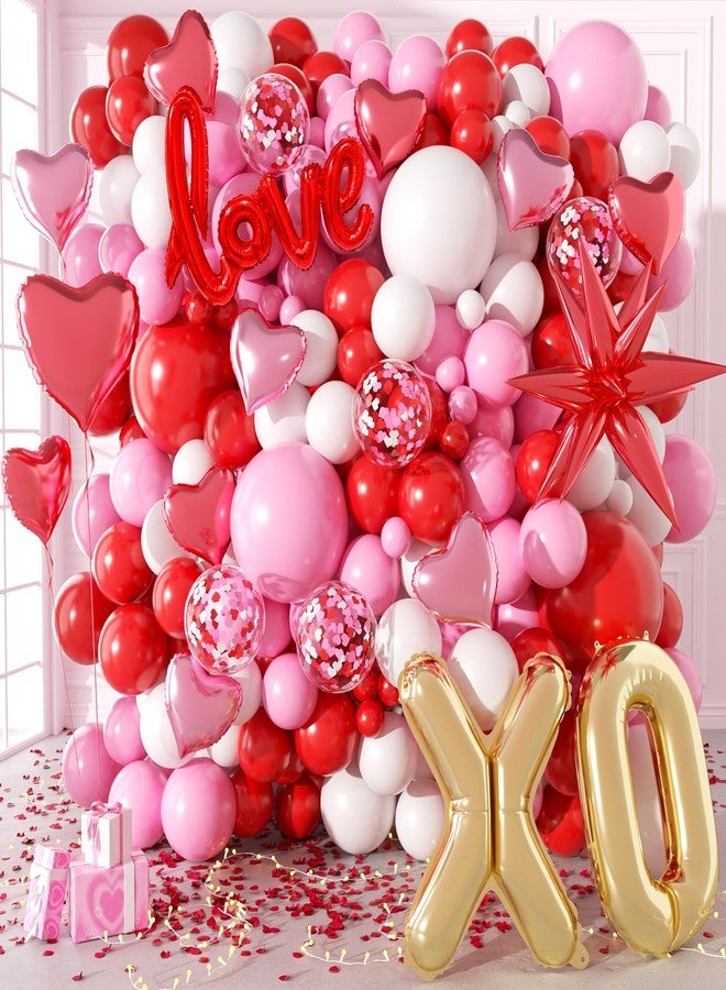 KMCCUMBER Valentines Day Balloon Set, 145Pcs Red Pink White Gold Valentines Balloons with Love Heart Foil Balloons for Valentines Day Decoration Party Supplies - Image 1